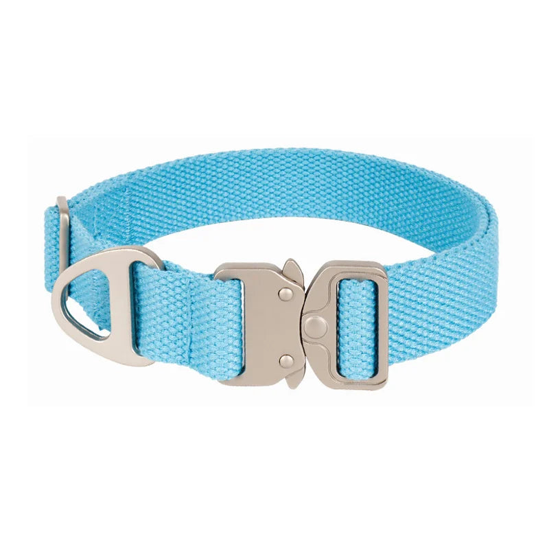 New Design Zinc Alloy Tactical Dog Collar, Adjustable Cotton Pet Collar with Metal Buckle for Medium Large Dogs