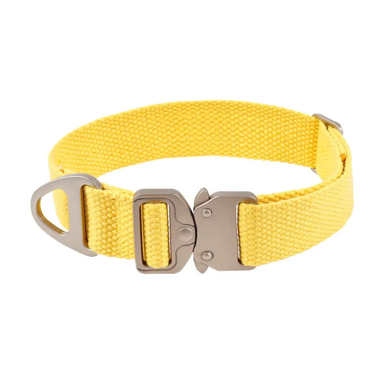 New Design Zinc Alloy Tactical Dog Collar, Adjustable Cotton Pet Collar with Metal Buckle for Medium Large Dogs