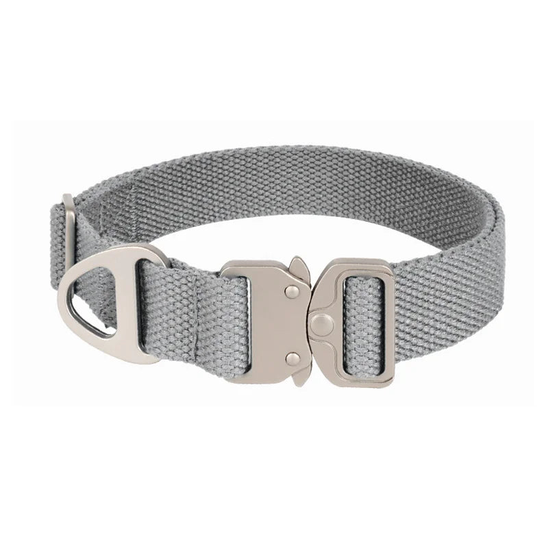 New Design Zinc Alloy Tactical Dog Collar, Adjustable Cotton Pet Collar with Metal Buckle for Medium Large Dogs