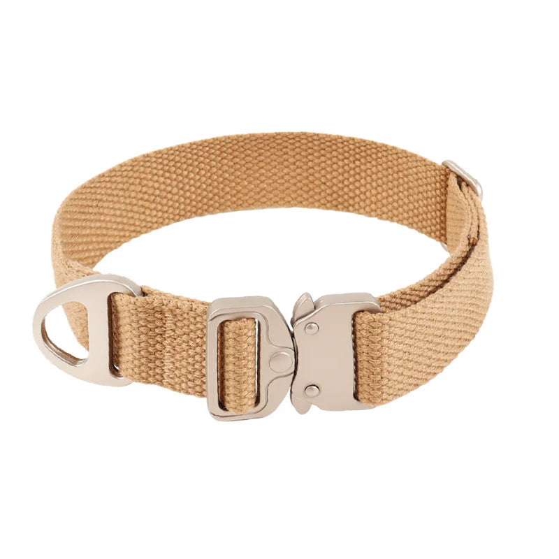New Design Zinc Alloy Tactical Dog Collar, Adjustable Cotton Pet Collar with Metal Buckle for Medium Large Dogs